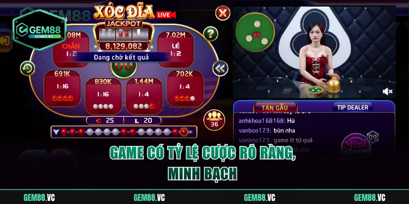 Game có tỷ lệ trả thưởng hấp dẫn rõ ràng cho từng cửa cược